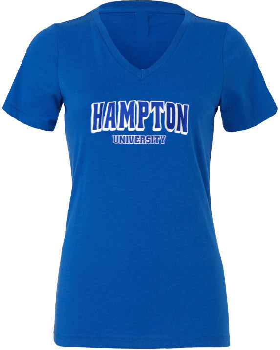 Hampton University  Embroidered Ladies Cut V-Neck T-shirt