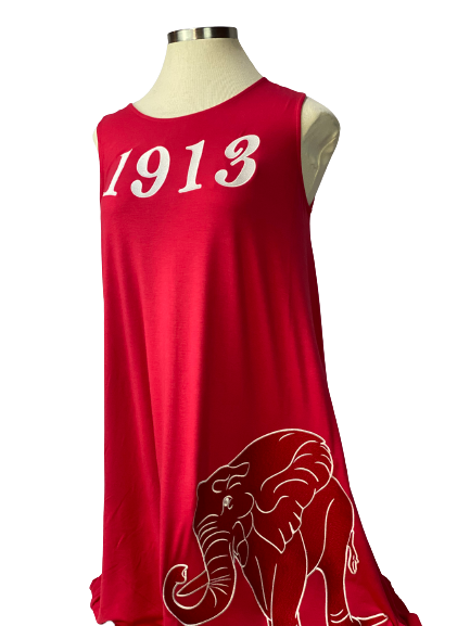 1913 Delta Sigma Theta Elephant Embroidered Sleeveless swing Dress