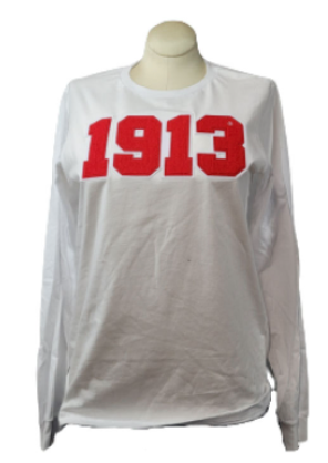 DST 1913 Chenille White Ladies Long Sleeve Tee