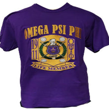 Load image into Gallery viewer, Omega Psi Phi Life Member Fully Embroidered T-shirt Purple
