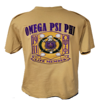 Omega Psi Phi Life Member Fully Embroidered T-shirt Gold