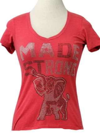 ΔΣΘ DST Made Strong Rhinestone Ladies Fitted V-Neck Red Tee