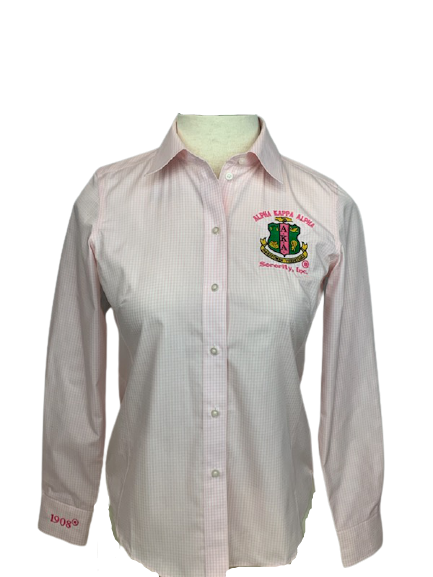 AKA Embroidered Light Pink Gingham Button Down