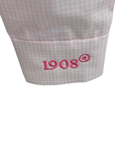 Load image into Gallery viewer, AKA Embroidered Light Pink Gingham Button Down
