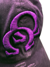 Load image into Gallery viewer, Purple Omega Psi Phi Double Hooks 3D effect On Distressed Cap
