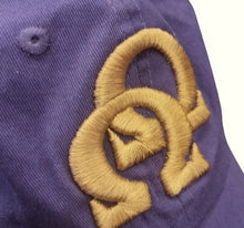 Load image into Gallery viewer, Purple Omega Psi Phi Double Hooks 3D effect On Distressed Cap
