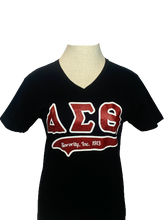 Load image into Gallery viewer, ΔΣΘ V-Neck Glitter Tee

