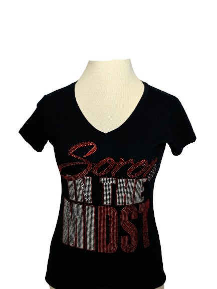 ΔΣΘ Soror in the MiDST Rhinestone Ladies Sized V-Neck Tee