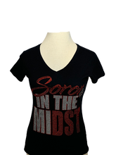 Load image into Gallery viewer, ΔΣΘ Soror in the MiDST Rhinestone Ladies Sized V-Neck Tee
