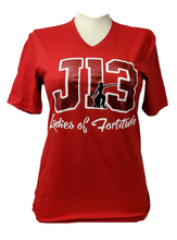 Load image into Gallery viewer, DST J-13 Glitter Tee V-Neck Red
