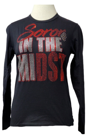 Soror in the MiDST Rhinestone Ladies Cut Long Sleeve Tee